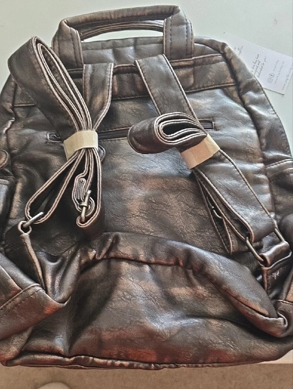 Angel Kiss Men's Bronze Faux-Leather Travel Backpack